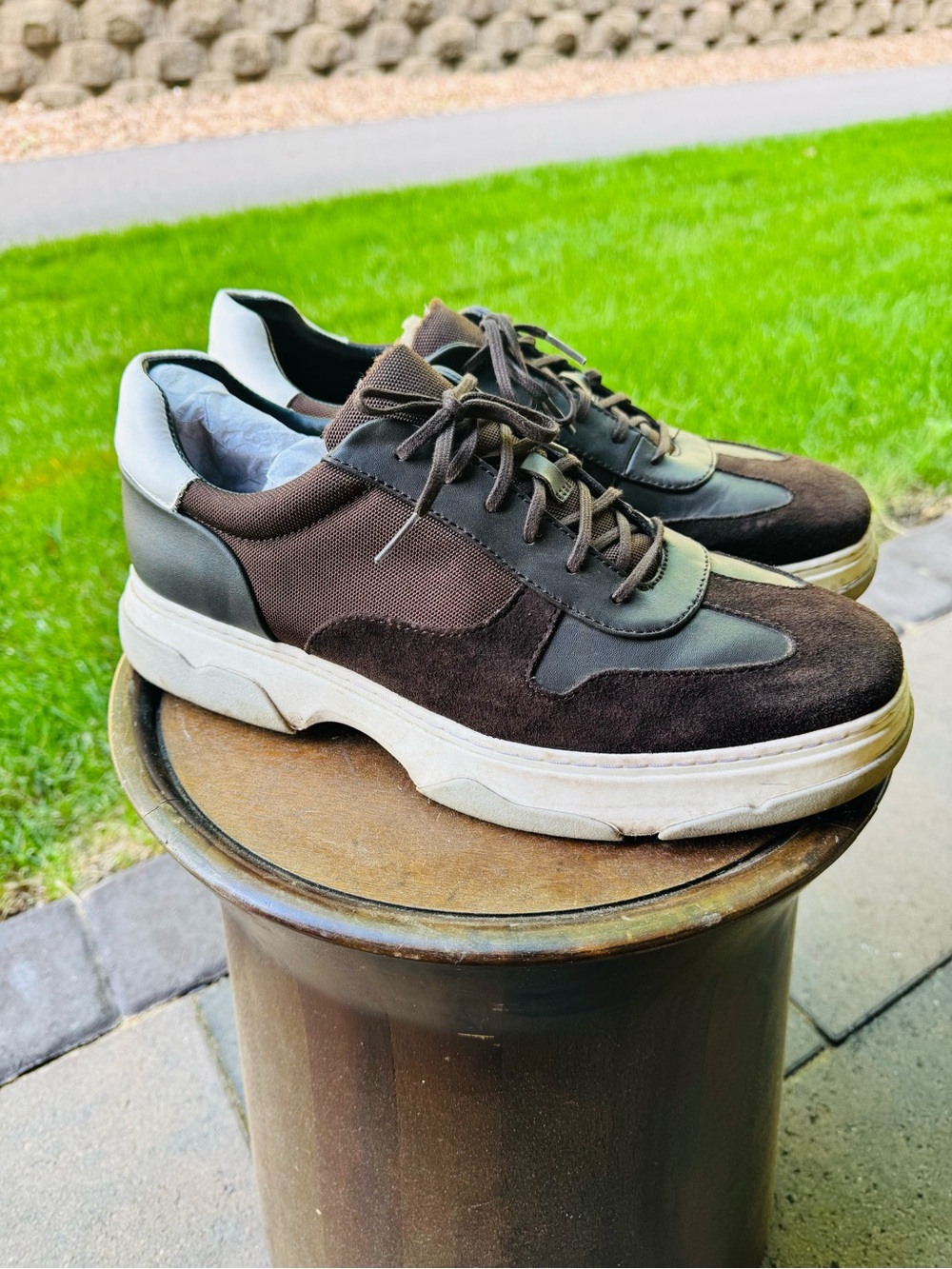 Calvin Klein Brown Suede & Leather Lace-Up Sneakers with chunky White Sole